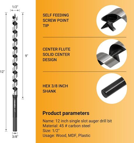 تم تعيين بت أوجير لتدريبات الخشب ، 5pcs hex shank 3/8 بوصة قطعة واحدة 12 بوصة ager bit prit 7/8 "، 1/2" ، 5/8 "، 3/4" ، 1 " in Kuwait