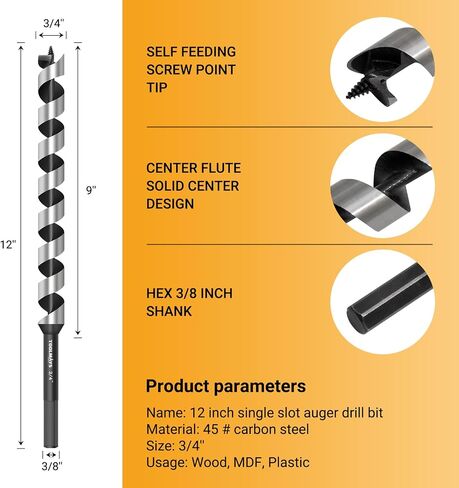 تم تعيين بت أوجير لتدريبات الخشب ، 5pcs hex shank 3/8 بوصة قطعة واحدة 12 بوصة ager bit prit 7/8 "، 1/2" ، 5/8 "، 3/4" ، 1 " in Kuwait