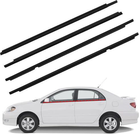 4pcs نافذة صب القطع تقليم الحزام weathersstrip حزام الختم متوافق مع 2003 2004 2005 2006 2007 2007 2008 Toyota Corolla تحل محل 75730-02180 75710-02200 75740-02180 75720-02200 in Saudi Arabia