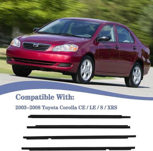 4pcs نافذة صب القطع تقليم الحزام weathersstrip حزام الختم متوافق مع 2003 2004 2005 2006 2007 2007 2008 Toyota Corolla تحل محل 75730-02180 75710-02200 75740-02180 75720-02200 in Saudi Arabia