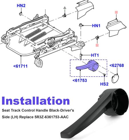 for Ford Mustang 2005-2014 Driver's Side (LH) Seat Track Control Handle Black 5R3Z-6361753-AAC,5R3Z6361753AAC in Saudi Arabia