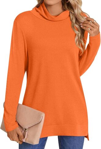 LONGYUAN Women's Tunic Tops Long Sleeve Shirts Turtleneck 2024 Trendy Lightweight Sweaters in Kuwait