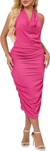 Iwfev Women Women's Halter Neck Sparkly Raped Raged Front Front Bootbless Bodycon Slicfiles Cocktail Cocktail Ased Maxi Dress in Kuwait