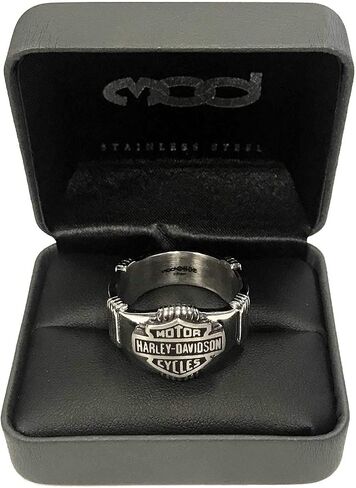 Harley-Davidson Men's Nut & Coil Bar & Shield Ring Band -Stainless Steel, Silver in Saudi Arabia