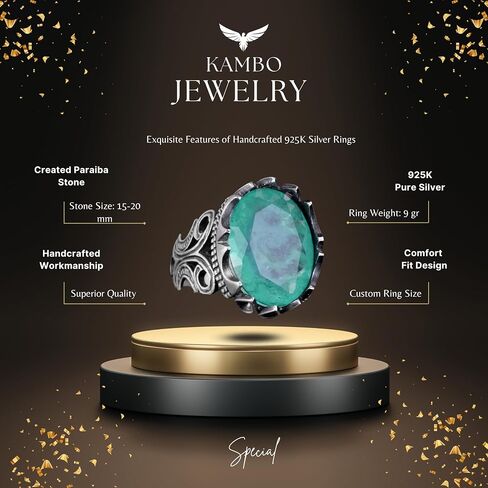 KAMBO Luxury 925K Sterling Silver Men's Ring - Available in Various Created Gemstones in Saudi Arabia