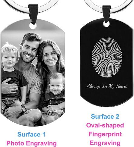 Dreambell Personalized Color Photo Custom Oval Fingerprint Text Engraved Picture Dog Tag Pendant Key Chain Gift for Women Men in Saudi Arabia