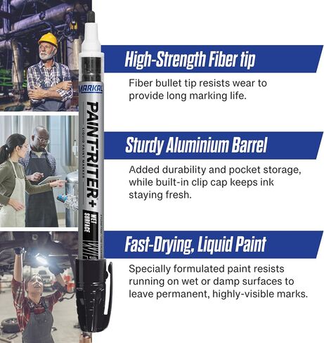 Markal 96930 Paint-Riter+ Wet Surface Liquid Paint Marker for Wet Surface Marking, White Color, Made in USA in Saudi Arabia