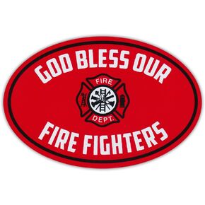 Oval Car Magnet - God Bless Our Fire Fighters - Fire Department - Magnetic Bumper Sticker in Saudi Arabia