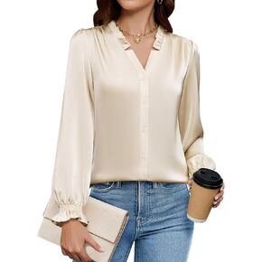 Blooming Jelly Womens Silk Button Down Shirts Dressy Business Casual Blouses Long Sleeve Fall Outifis 2025 Trendy in Kuwait