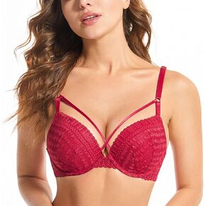 Deyllo Women's Push Up Strappy Lace Underwire Padded Bra Add One Cup in Kuwait