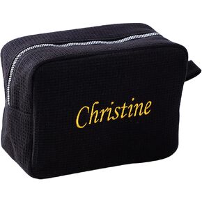 GOPHIE Personalized Embroidered Makeup Bag,Custom Waffle Fabric Cosmetic Pouch for Women, Travel Makeup Pouch (1, White) in Kuwait