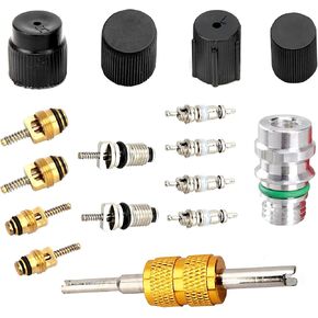 16 PCS Air Conditioning Valve Core Kit, R12 R134a Valve Core High Side A/C Service Cap Removal Tool Set, Refrigeration System Repair Accessories, for Most Cars Trucks (Multicolored) in Kuwait