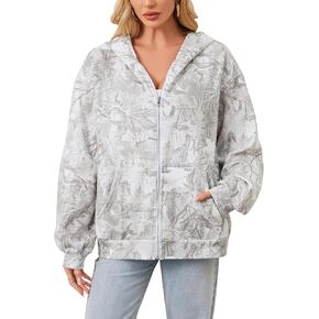 Women Oversized Camo Fleece Hoodies Full Zip Up Sweatshirt Casual Long Sleeve Jackets Trendy Fall Clothes With Pockets in Saudi Arabia