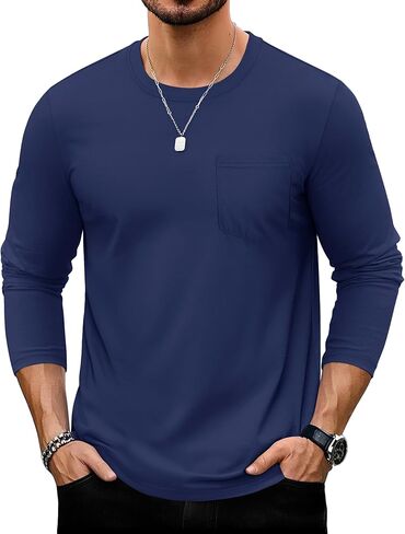 TACVASEN Mens Long Sleeve Tee Shirts Cotton Lightweight Casual Pocket Crew Neck Work T Shirts for All Season in Saudi Arabia
