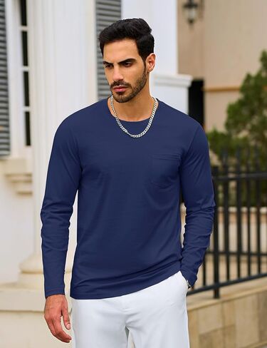 TACVASEN Mens Long Sleeve Tee Shirts Cotton Lightweight Casual Pocket Crew Neck Work T Shirts for All Season in Saudi Arabia