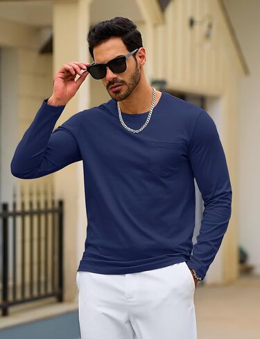 TACVASEN Mens Long Sleeve Tee Shirts Cotton Lightweight Casual Pocket Crew Neck Work T Shirts for All Season in Saudi Arabia