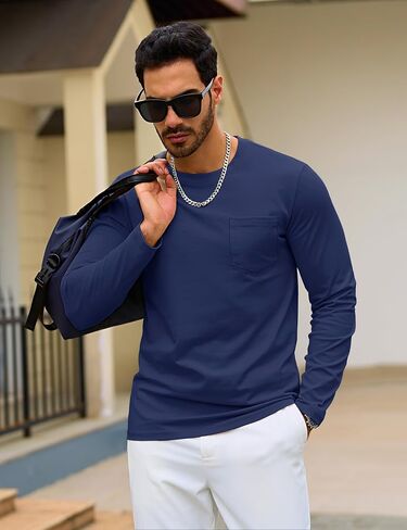 TACVASEN Mens Long Sleeve Tee Shirts Cotton Lightweight Casual Pocket Crew Neck Work T Shirts for All Season in Saudi Arabia