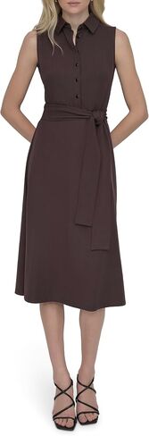 DKNY Women's Sleeveless Collared Neck Belted Midi Dress in Saudi Arabia