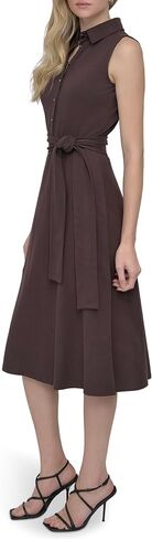 DKNY Women's Sleeveless Collared Neck Belted Midi Dress in Saudi Arabia