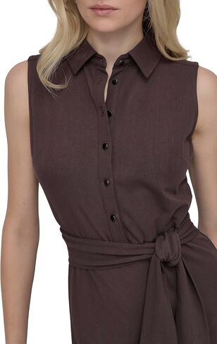 DKNY Women's Sleeveless Collared Neck Belted Midi Dress in Saudi Arabia