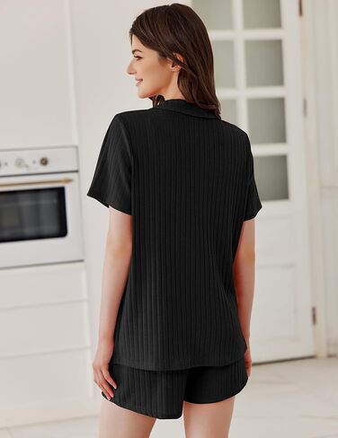 Ekouaer Pajamas 2 Piece Lounge Sets Ribbed Knit Sleepwear Button Down Loungewear Shorts pjs Summer Outfit S-XXL in Saudi Arabia