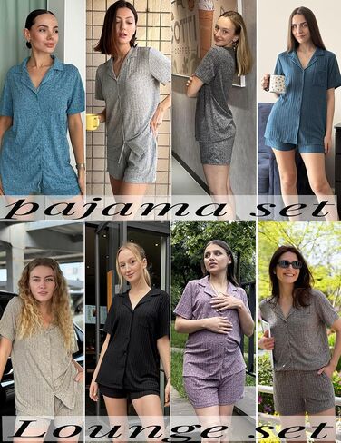 Ekouaer Pajamas 2 قطعة صالة مجموعات مضلعة المتماسكة زر النوم لأسفل سراويل ملابس صالة PJS Summer Summer S-XXL in Saudi Arabia