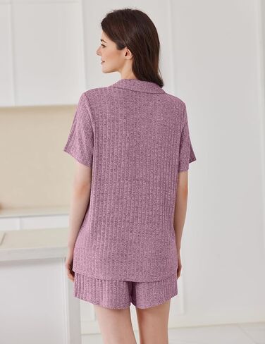 Ekouaer Pajamas 2 Piece Lounge Sets Ribbed Knit Sleepwear Button Down Loungewear Shorts pjs Summer Outfit S-XXL in Saudi Arabia