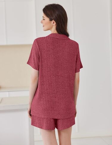 Ekouaer Pajamas 2 Piece Lounge Sets Ribbed Knit Sleepwear Button Down Loungewear Shorts pjs Summer Outfit S-XXL in Saudi Arabia