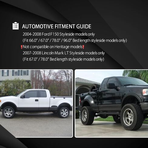 AutoZensation 4pc الأمامي + عجلات نمط المصنع الخلفية تغطي Fender Flares Black متوافق مع 2004-2008 Ford F150 ، 2007-2008 Mark LT Styleside in Saudi Arabia
