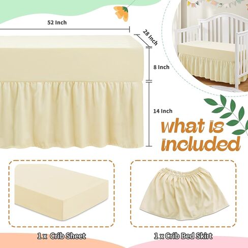 SiinvdaBZX 2-Piece Set Ruffled Crib Skirt & Crib Sheet, Sage Green | Microfiber Baby Bed Skirt 52"x28" + Adjustable Elastic 14" Drop, Fit for Baby Standard Crib & Nursery Toddler Bedding in Saudi Arabia