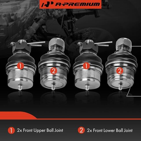 مجموعة A-Premium من 4 ، مجموعة مفاصل الكرة العلوية والسفلية الأمامية ، متوافقة مع Ford F-150 F-250 F-100 Bronco Chevrolet K10 (Pickup & Suburban) K5 Blazer V10 Suburban Dodge Ramarger W100 Pickup GMC Jimmy in Saudi Arabia
