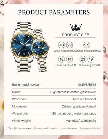 OLEVS Couple Quartz Watch Luminous Calendar Date Business Formal Luxury Men's and Women's Watch Waterproof Casual Stainless Steel Couple Wedding Romantic Watch 2 Pieces in Saudi Arabia