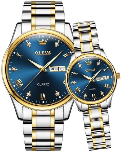 OLEVS Couple Quartz Watch Luminous Calendar Date Business Formal Luxury Men's and Women's Watch Waterproof Casual Stainless Steel Couple Wedding Romantic Watch 2 Pieces in Saudi Arabia