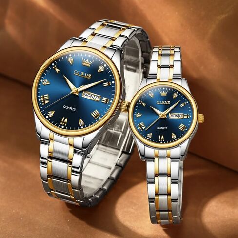 OLEVS Couple Quartz Watch Luminous Calendar Date Business Formal Luxury Men's and Women's Watch Waterproof Casual Stainless Steel Couple Wedding Romantic Watch 2 Pieces in Saudi Arabia