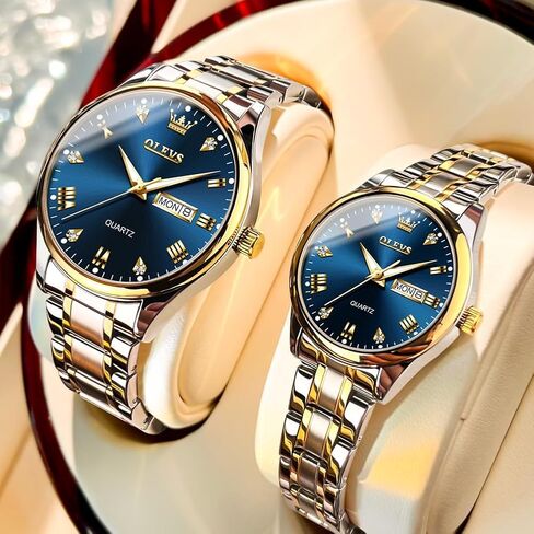 OLEVS Couple Quartz Watch Luminous Calendar Date Business Formal Luxury Men's and Women's Watch Waterproof Casual Stainless Steel Couple Wedding Romantic Watch 2 Pieces in Saudi Arabia