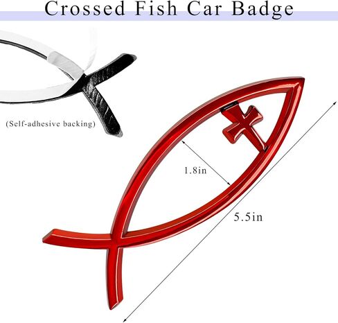 Christian Cross Fish Car Emblem, Large Jesus Fish Cross Auto Emblem Badge Bumper Sticker, Weatherproof Christian Fish Symbol Ichthus Cross Emblem Decal for Most Vehicles (Silver) in Saudi Arabia