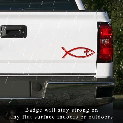 Christian Cross Fish Car Emblem, Large Jesus Fish Cross Auto Emblem Badge Bumper Sticker, Weatherproof Christian Fish Symbol Ichthus Cross Emblem Decal for Most Vehicles (Silver) in Saudi Arabia