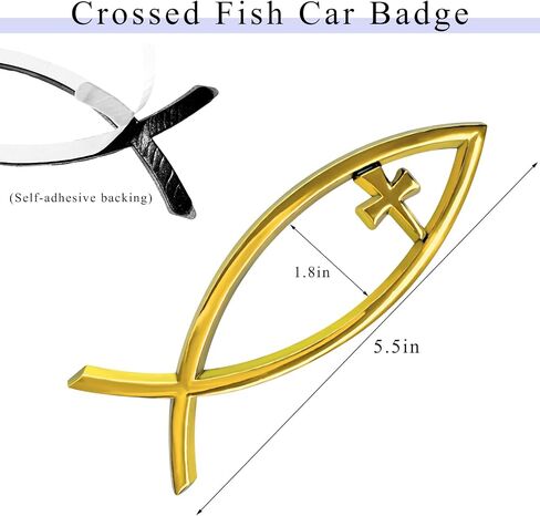 Christian Cross Fish Car Emblem, Large Jesus Fish Cross Auto Emblem Badge Bumper Sticker, Weatherproof Christian Fish Symbol Ichthus Cross Emblem Decal for Most Vehicles (Silver) in Saudi Arabia