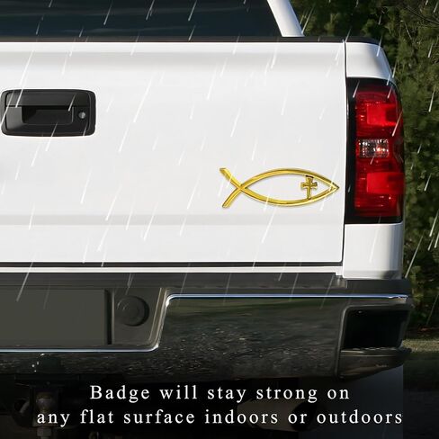Christian Cross Fish Car Emblem, Large Jesus Fish Cross Auto Emblem Badge Bumper Sticker, Weatherproof Christian Fish Symbol Ichthus Cross Emblem Decal for Most Vehicles (Silver) in Saudi Arabia