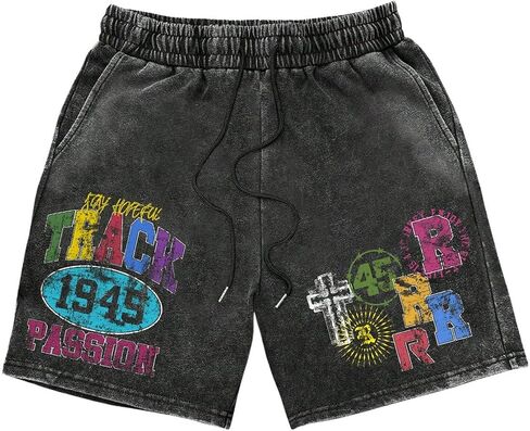 Men's Vintage Graphic Shorts Distressed Washed Summer Athletic Casual Track Shorts in Saudi Arabia