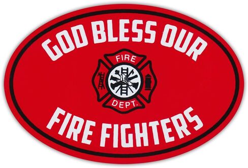 Oval Car Magnet - God Bless Our Fire Fighters - Fire Department - Magnetic Bumper Sticker in Saudi Arabia