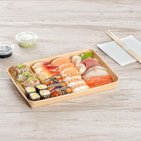 Restaurantware-Matsuri Vision 6.3 x 3.6 x 0.9 Inch Sushi Trays, 100 Greaseproof Sushi Packaging Boxes - Lids Sold Separately, Disposable, Kraft Paper Sushi Containers, For Appetizers Or Desserts in Saudi Arabia
