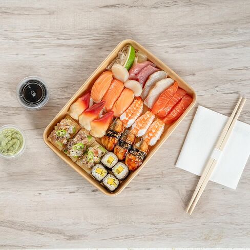 Restaurantware-Matsuri Vision 6.3 x 3.6 x 0.9 Inch Sushi Trays, 100 Greaseproof Sushi Packaging Boxes - Lids Sold Separately, Disposable, Kraft Paper Sushi Containers, For Appetizers Or Desserts in Saudi Arabia