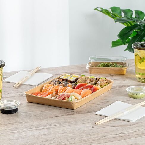 Restaurantware-Matsuri Vision 6.3 x 3.6 x 0.9 Inch Sushi Trays, 100 Greaseproof Sushi Packaging Boxes - Lids Sold Separately, Disposable, Kraft Paper Sushi Containers, For Appetizers Or Desserts in Saudi Arabia