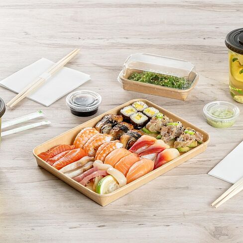 Restaurantware-Matsuri Vision 6.3 x 3.6 x 0.9 Inch Sushi Trays, 100 Greaseproof Sushi Packaging Boxes - Lids Sold Separately, Disposable, Kraft Paper Sushi Containers, For Appetizers Or Desserts in Saudi Arabia