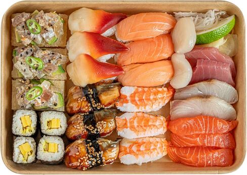 Restaurantware-Matsuri Vision 6.3 x 3.6 x 0.9 Inch Sushi Trays, 100 Greaseproof Sushi Packaging Boxes - Lids Sold Separately, Disposable, Kraft Paper Sushi Containers, For Appetizers Or Desserts in Saudi Arabia