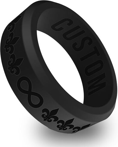 Personalized Fleur De Lis Beveled Silicone Ring, Fleur De Lis Accessories, Gift for Couple, Wedding Engagement Band in Kuwait