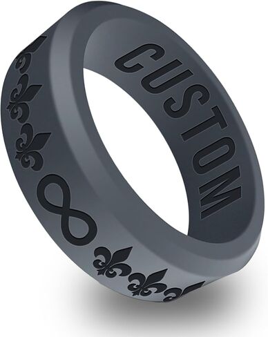 Personalized Fleur De Lis Beveled Silicone Ring, Fleur De Lis Accessories, Gift for Couple, Wedding Engagement Band in Kuwait