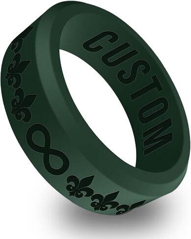 Personalized Fleur De Lis Beveled Silicone Ring, Fleur De Lis Accessories, Gift for Couple, Wedding Engagement Band in Kuwait