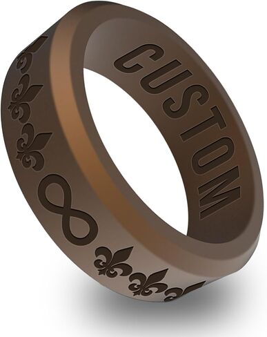 Personalized Fleur De Lis Beveled Silicone Ring, Fleur De Lis Accessories, Gift for Couple, Wedding Engagement Band in Kuwait
